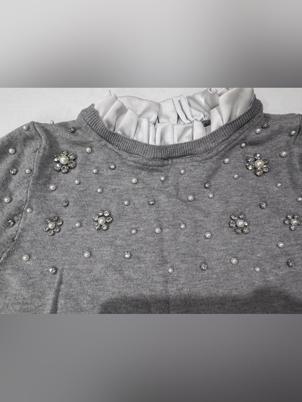 Ontwelfth Embellished Grey Crewneck Sweater - Picture 5 of 11